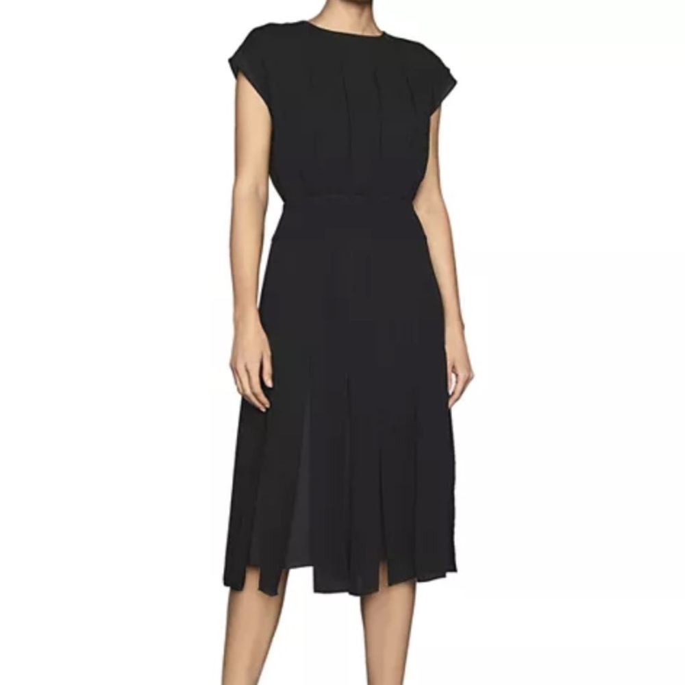 New REISS Pleated Venus Midi Dress in Black Size 4